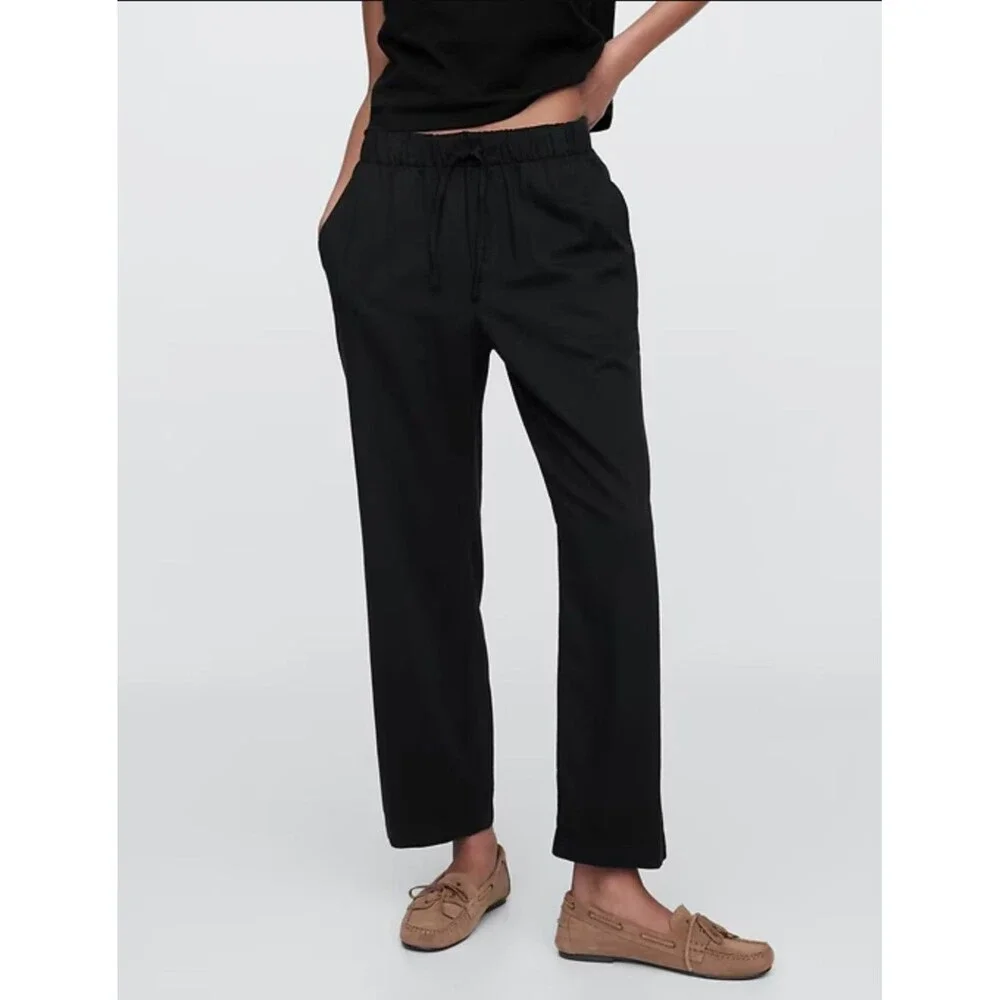 New Gap Pants Size XL Mid Rise Easy Twill Pull On Elastic Drawstring Waist Black